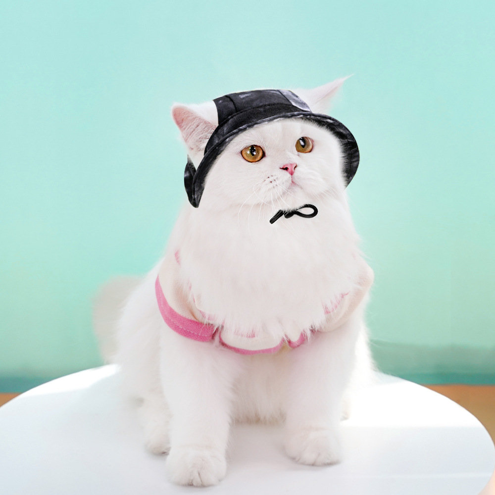 Gorros para perros y gatos con cuerda ajustable, sombrero para mascotas pequeñas y medianas, sombrero para cachorros, accesorios para perros pequeños: L / Negro