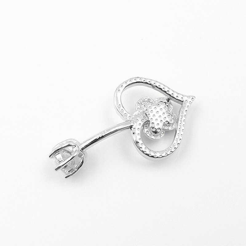 Heart Rose Navel Ring - 925 Sterling Silver - Body Jewelry - Pin Length 6/8/10mm