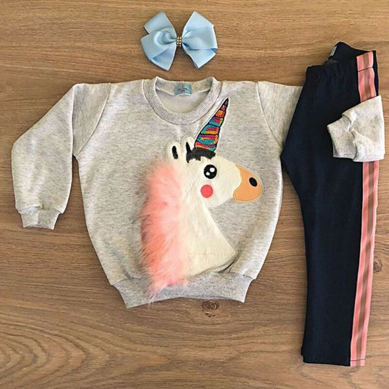 I bambini Delle Neonate Casual Unicorno Felpa Top + Pants 2pcs Outfit Set Tuta Vestiti di 6 Mesi-5 Anni