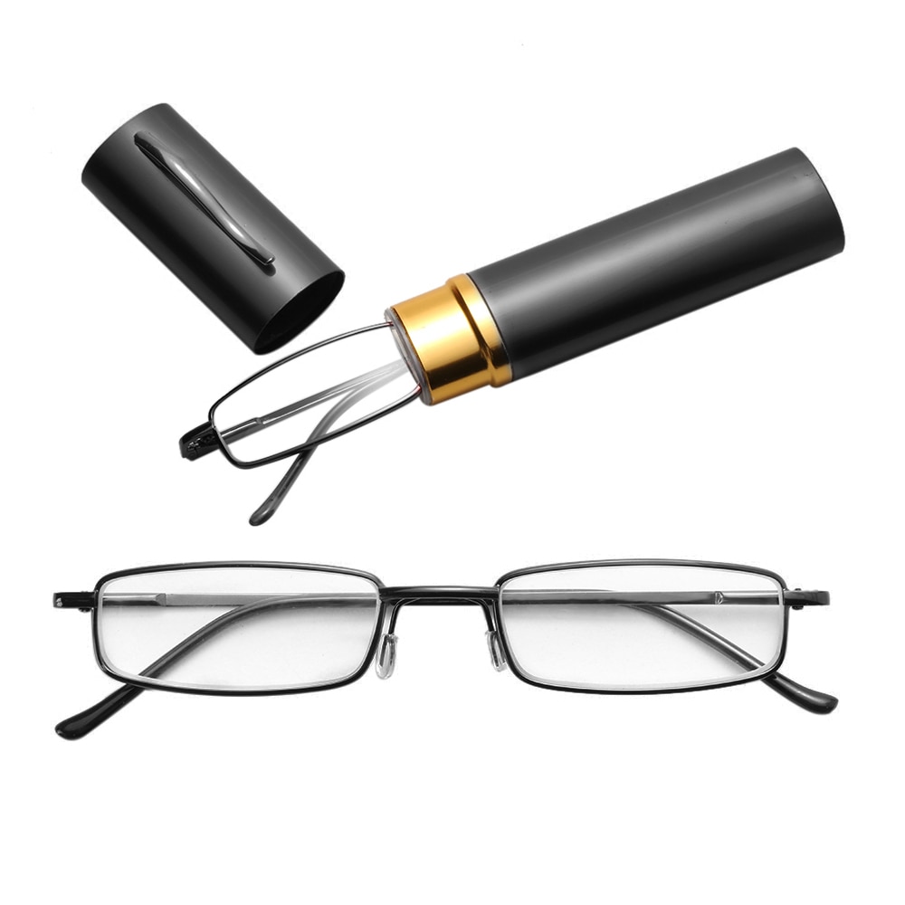 Unisex Rvs Frame Hars Leesbril 1.00-4.00 Met Tube Case Vouwen Anti Vermoeidheid Verziend Brillen