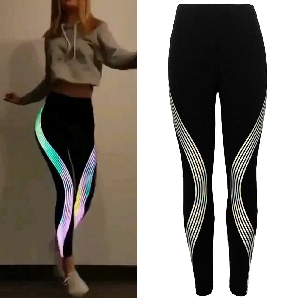 Vrouwen Hoge Taille Sport Gym Yoga Broek Running Leggings Neon Regenboog Broek Atletische Broek Broek Workout Fitness Broek #35: L