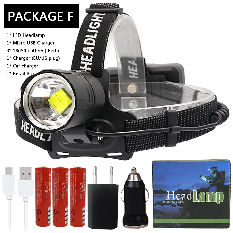 50000lm XHP70.2 32W powerful Led headlamp Headlight zoom head lamp flashlight torch Lantern 7800mah 18650 battery