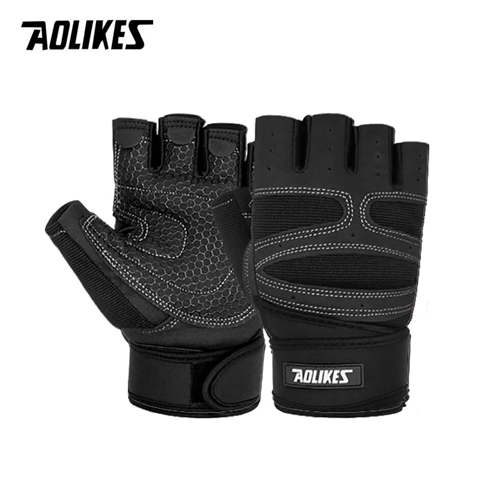 Aolikes Half Vinger Gym Handschoenen Zwaargewicht Sport Oefening Gewichtheffen Handschoenen Body Building Training Sport Fitness Handschoenen: Black gray / L