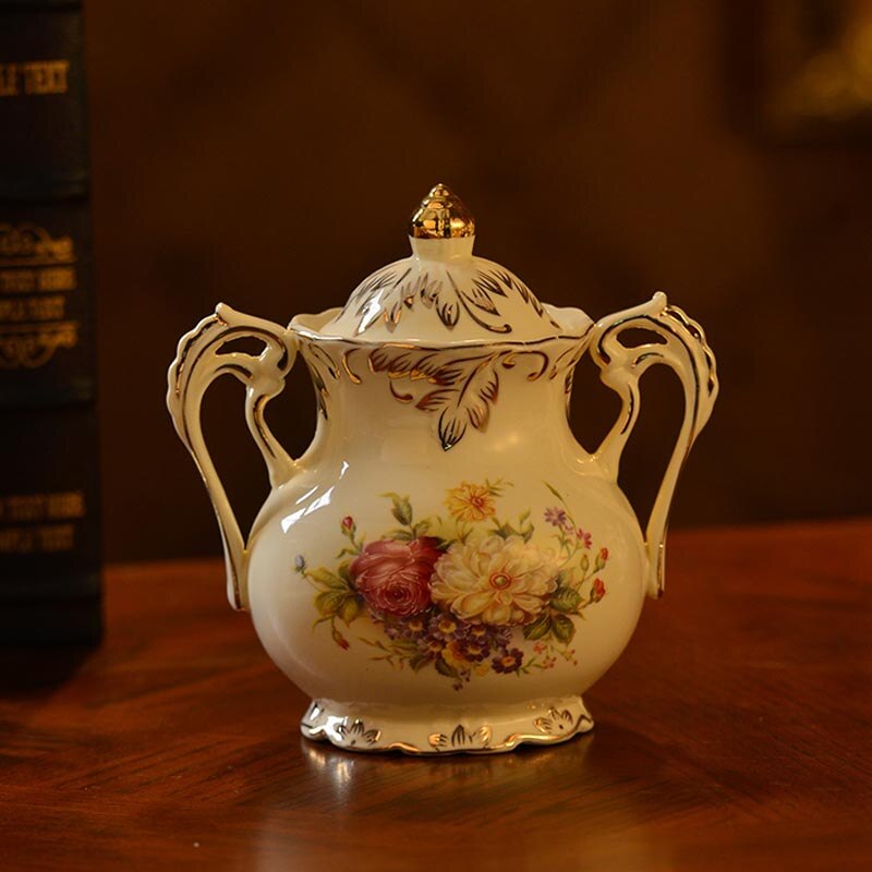 Cuenco de azúcar de porcelana de marfil YeFine, jarra de leche de cerámica, recipientes de almacenamiento de alimentos, herramientas de cocina, accesorios de café y té, flor rosa: Sugar Bowl Flower