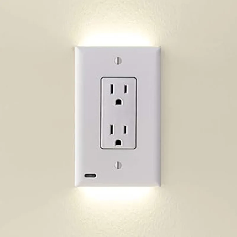 Couvercle de prise électrique Duplex, plaque murale de prise enfichable avec veilleuses LED haut et bas, capteur automatique