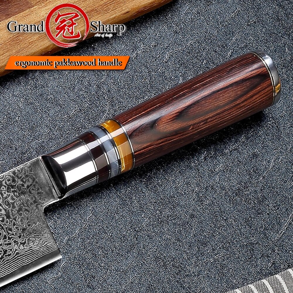 Grandsharp Damasco cuchillos de cocina 4 Uds Chef cuchillo Nakiri de corte de herramientas de cocina casera VG10 japonés de acero inoxidable