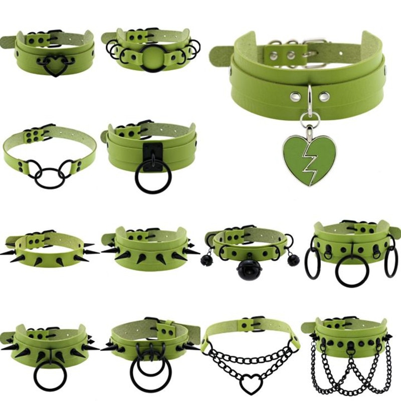 Halloween Cosplay Gothic Grün Halsband Kragen Halsketten Für Frauen Emo Punk Balck Spitze Geometrie Anhänger Halskette Y2K Schmuck