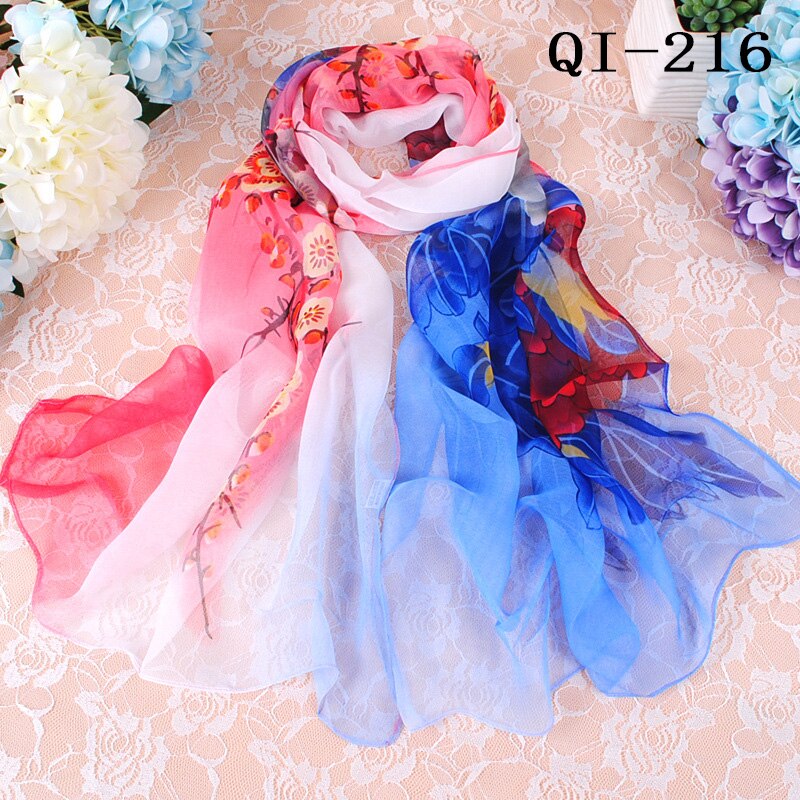 Women Foulard Gradient Flower Georgette Scarf Bandana Shawl Hijab Summer Sun protection