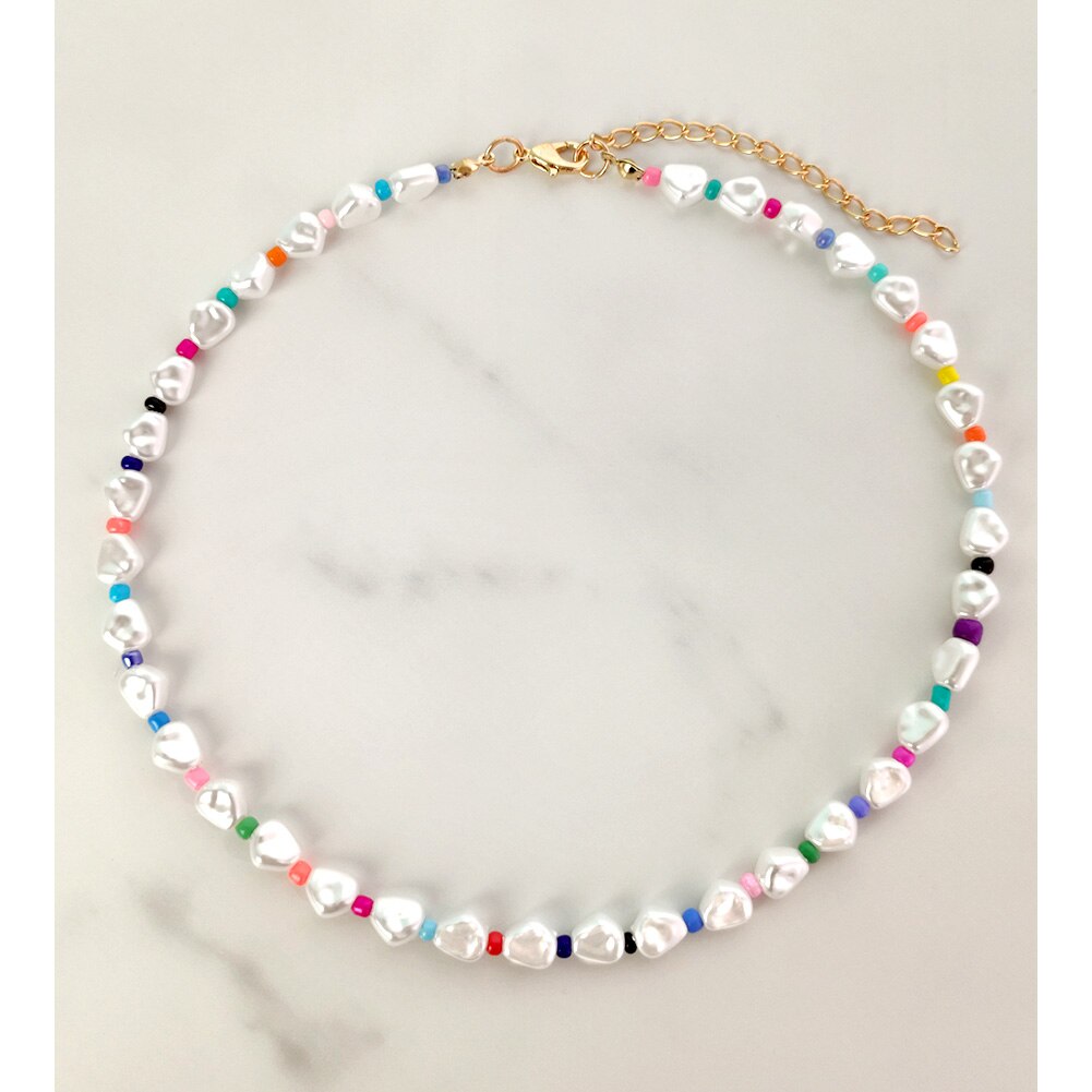 Boho Evil Eye Smile Pearl Beaded Necklace For Women Imitation Pearl Christmas Y2K Happy Face Choker Collar Party Jewelry: 062810MC