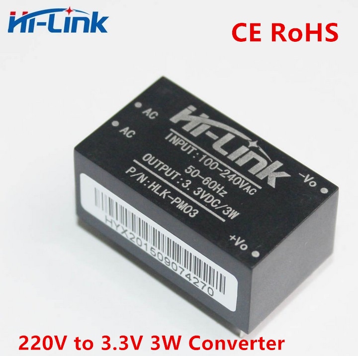 2 stks/partij Hi-Link HLK-PM03 220v 3.3V 3W AC DC mini size geïsoleerde step down voedingsmodule