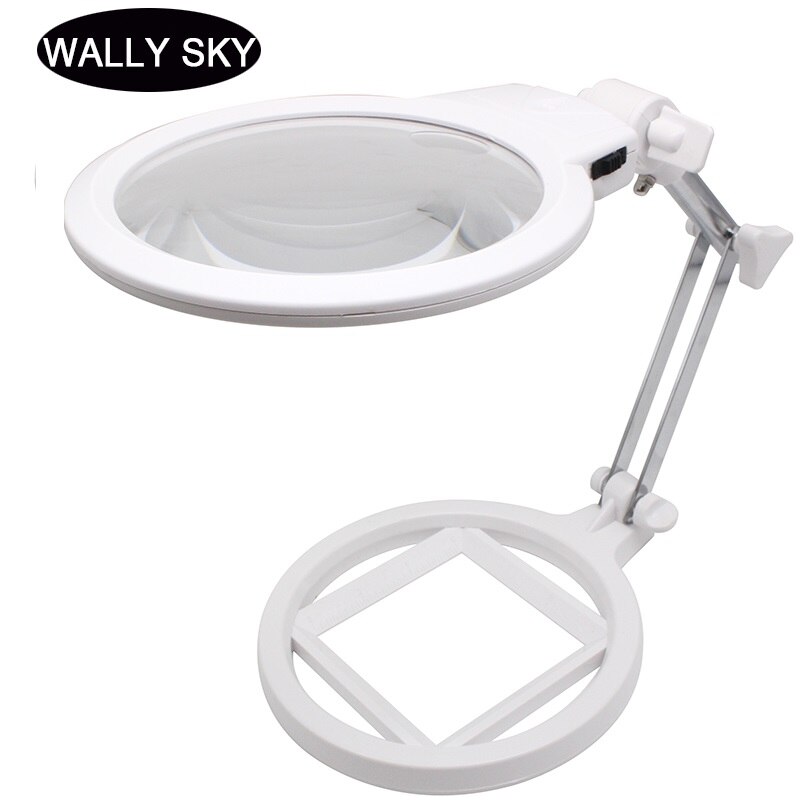 Foldable Magnifier LED Desktop Magnifying Glass Large Size Adjustable Table Reanding Magnifier with Scale Embroidery Loupe