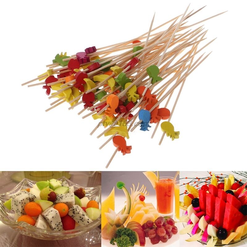 100Pcs Voedsel Picks Dessert Buffet Fruit Salade Vork Cake Muffin Party Sticks Cocktail Tandenstokers