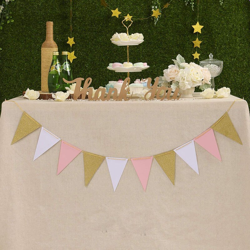 3m Paper Pennant Banner Flags Triangle Bunting for Bridal Shower Wedding Baby Birthday Event Party Supplies