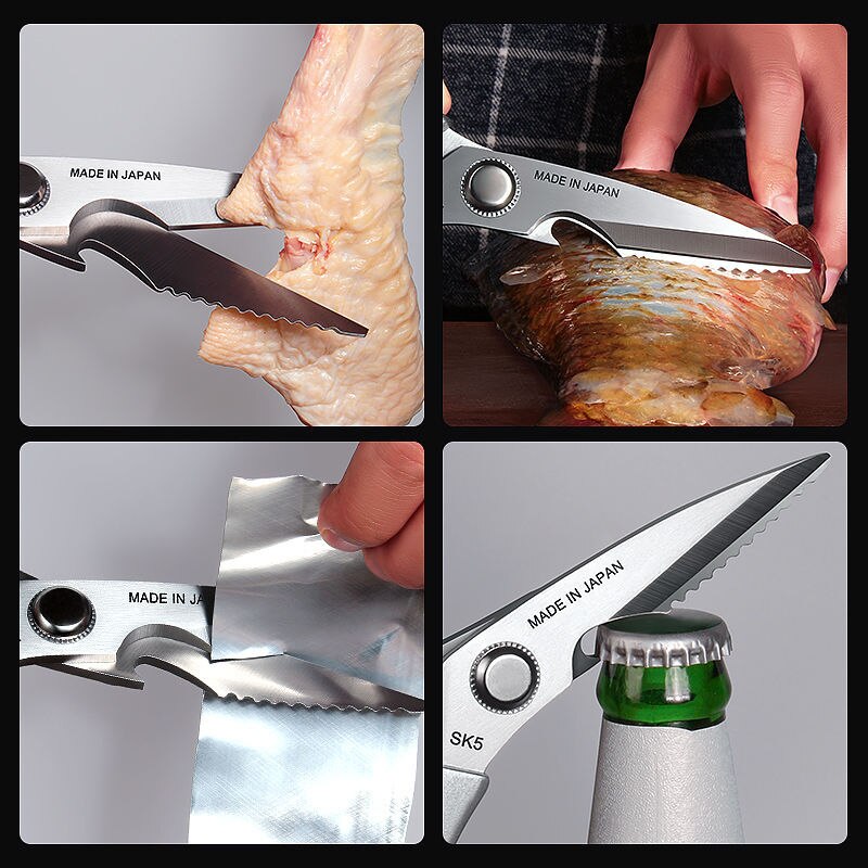 Ciseaux de cuisine puissants en acier inoxydable, outils multifonctions pour la maison, légumes, viande, os, Barbecue, métal,