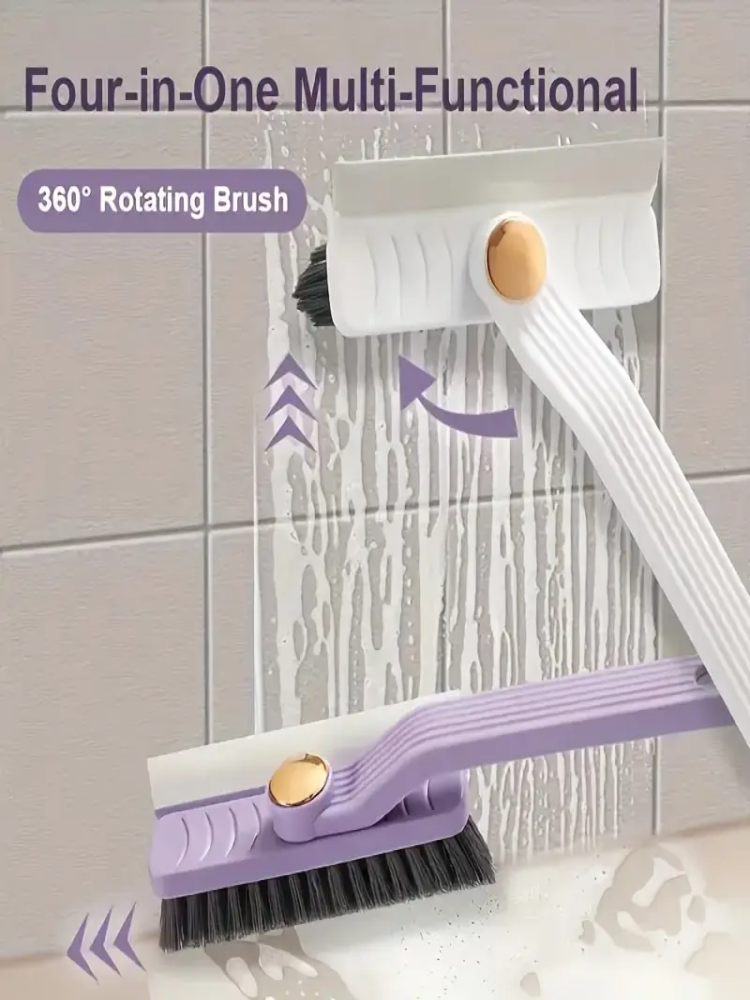 4 en 1 360 ° Depurador giratorio de cerdas duras, cepillo multiusos para limpieza de azulejos con raspador de Clip para suelos de baño y cocina