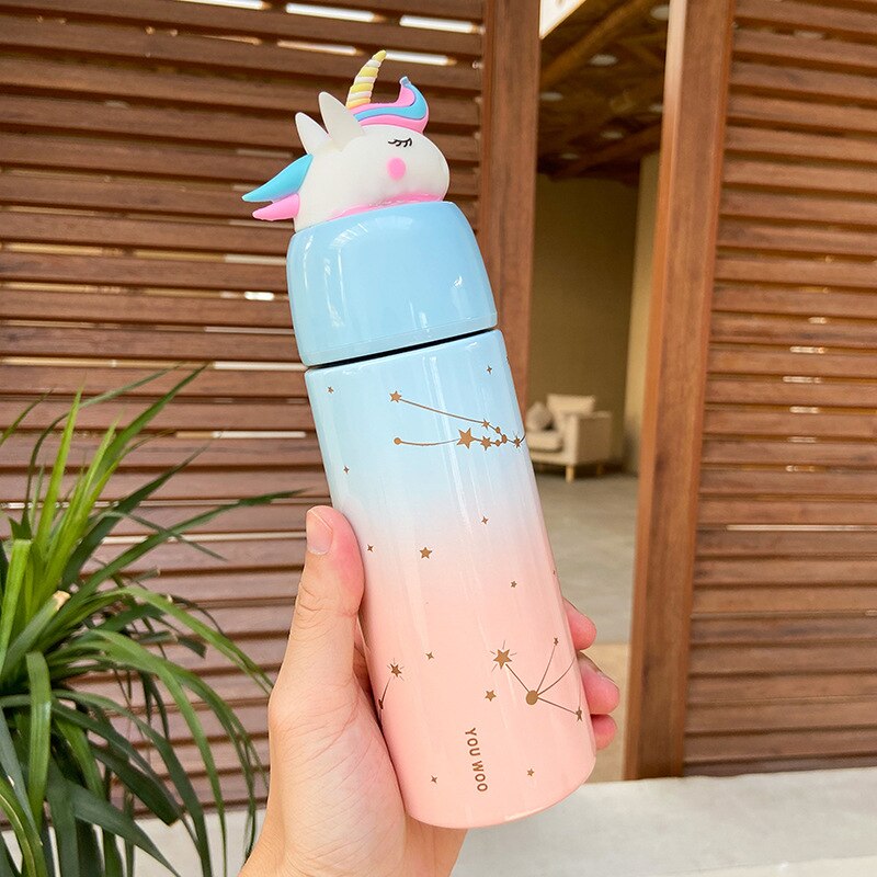 1pc dessin animé licorne tasse changement progressif petit frais littérature et Art Botton Portable acier inoxydable verre scellé extérieur: B