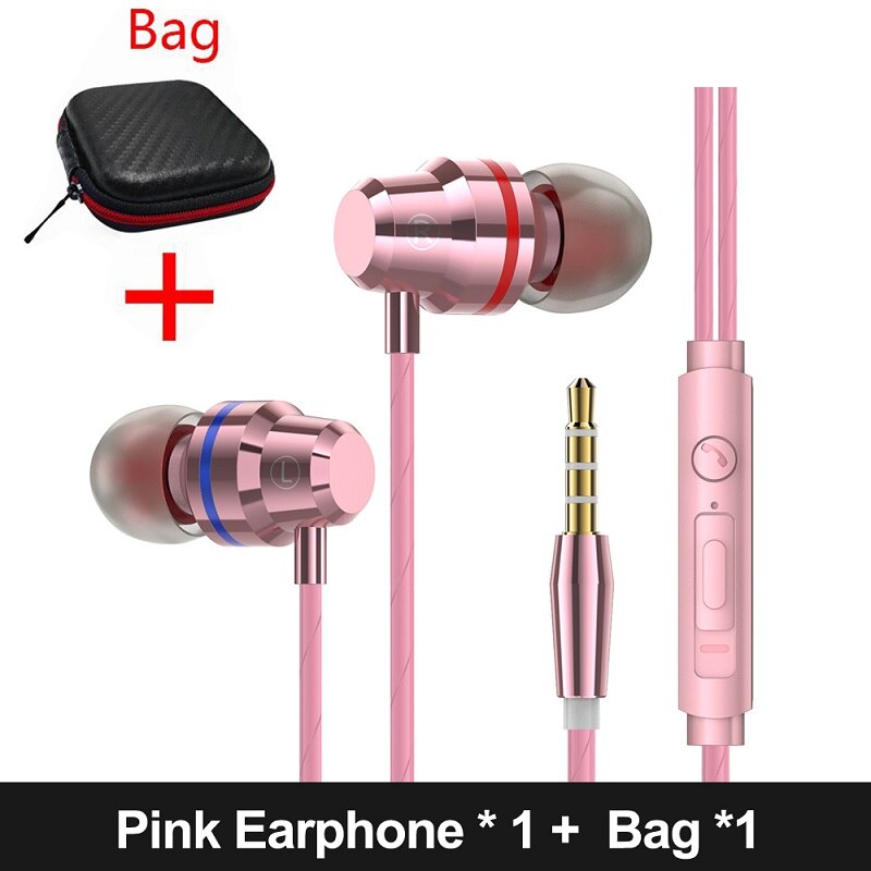 AWI M5 Super Bass Oortelefoon Hoofdtelefoon Met Mic 3.5mm Sport Gaming Headset voor Telefoons Xiaomi Samsung iPhone fone de ouvido MP3: Pink With Bag