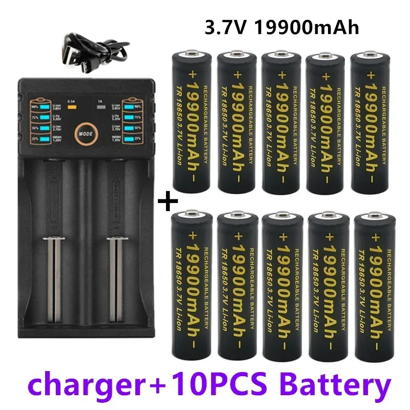 2025 Nuova batteria al litio 18650 ricaricabile 3.7V 19800mAh Batteria per torcia con caricatore USB Alimentazione ad alta capacità di lunga durata S