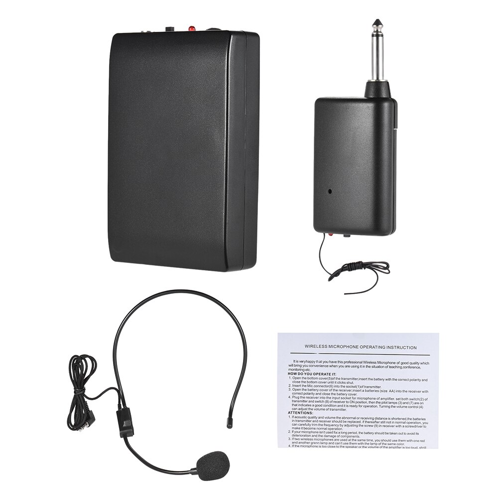 Draagbare fm draadloze microfoon headset systeem stemversterker 1/4in uitgangsplug met bodypack zender ontvanger