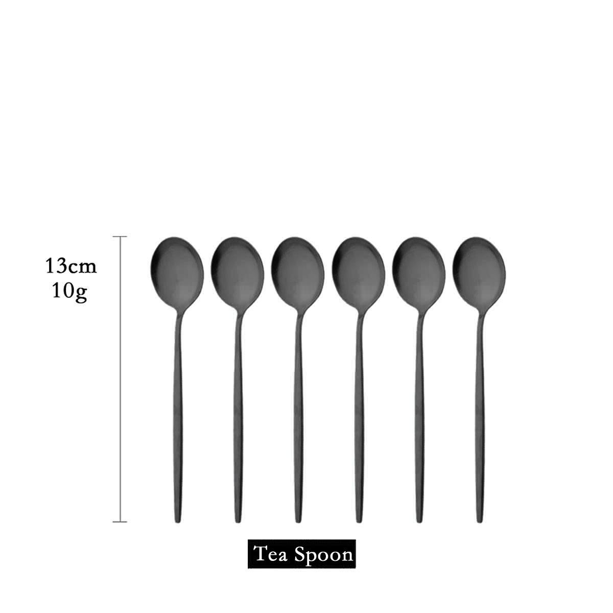Juego de cubiertos de acero inoxidable para cocina, cubertería negra mate de 6 piezas, cuchara de hielo, tenedor, cuchillo de postre: Oro