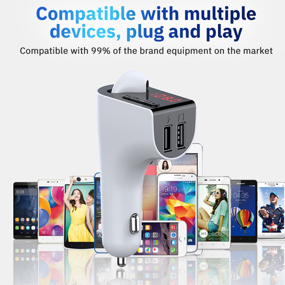 Trustdii bluetooth in-ear earphone car adapter usb fast car charger fm transmitter modulator  mp3 player usb 3.1a quick charge