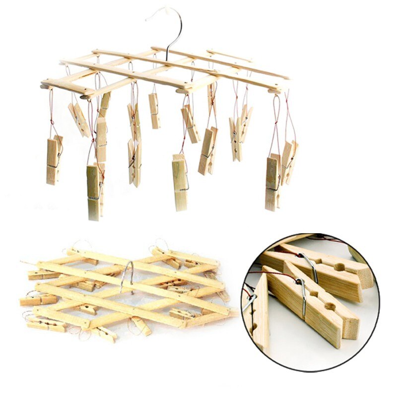 Husehold – pinces de séchage pour vêtements, supports multifonctions en bambou, matériau pliable, coupe-vent, chaussettes fermes