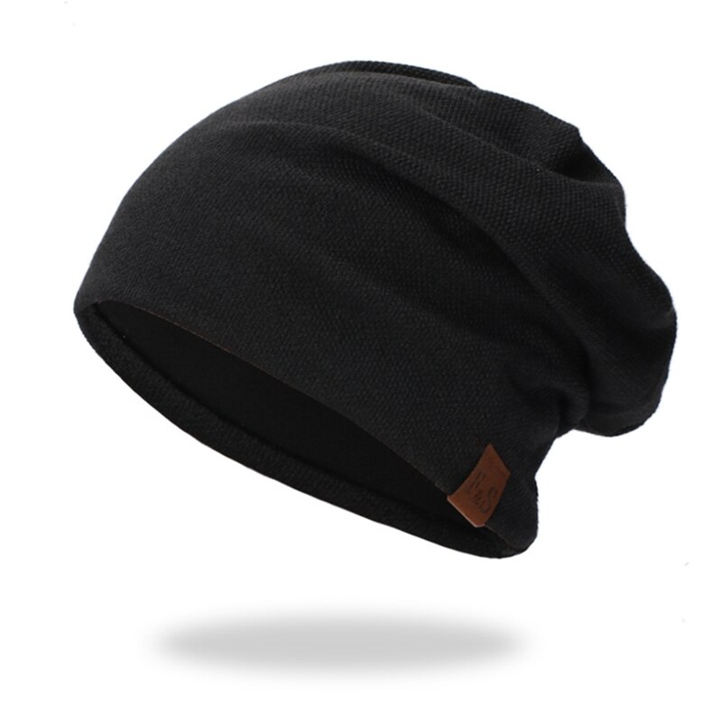 Gorros de esquí para hombre y mujer, gorro informal de esquí, tejido elástico térmico ligero, cálido, de algodón, para otoño: Black