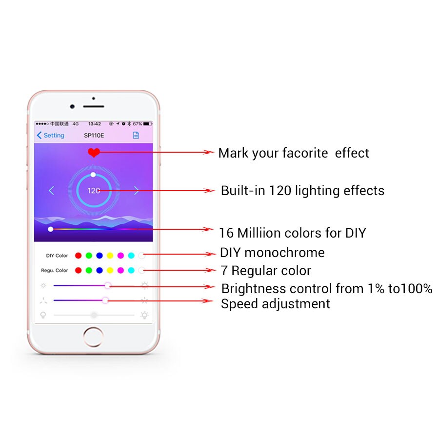 SP110E Hue RGB Bluetooth Controller for WS2812B WS2811 Led Strip SK6812 RGB/RGBW APA102 Pixels Tape Light APP Control DC5V-12V