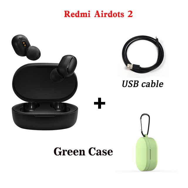 Xiaomi Redmi Airdots 2 Earbuds Tws Wireless Earphone Bluetooth 5.0 In Ear Stereo Headsets Noise Reduction With Mic Tap Control: air2green case cable