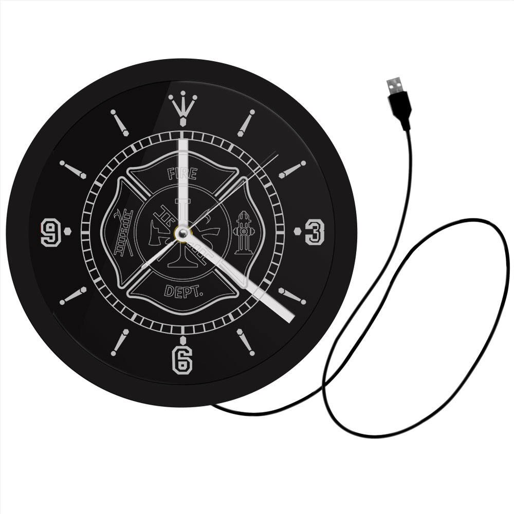 Fire Department LED Neon Wall Clock Rescue Fire Dept Color Changing Wall Light For Fireman Firefighter Luminous Wall Clock