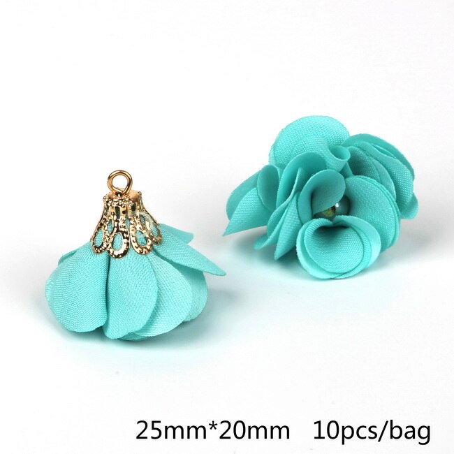 Top 10 stücke Blume Gold Hohl Perlen Kappe Mit Perle Perlen Stoff Quaste Für Ohrringe Anhänger DIY Schmuck erkenntnisse: Turquoise