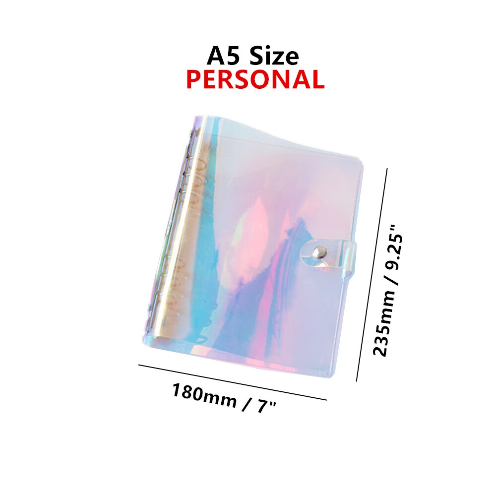 Personal A5 A6 A7 6 Hole Clear Binder Cover Rainbow Soft PVC Notebook Round Ring Protector with Snap Closure DIY Journal Cover: Personal A5 Size