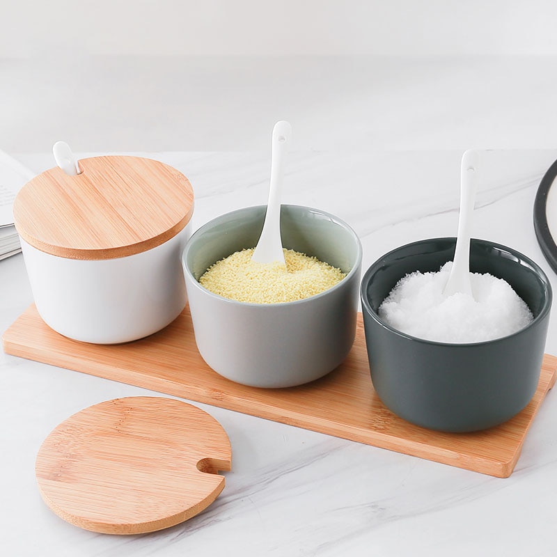 Kitchen Ceramic Spice Rack Salt Shaker And Pepper Shaker Jars For Spices With Cover Storage Bottle Box Holder Cooking Tools