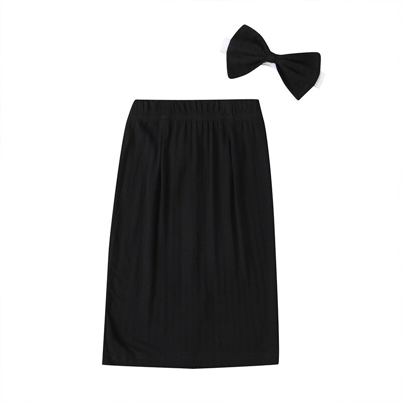 Baby Kids Meisjes Effen Kleur Rok + Bow Haarband Zomer Mode Wilde Peuter Meisjes Tas Hippe Rok: Black / 18m