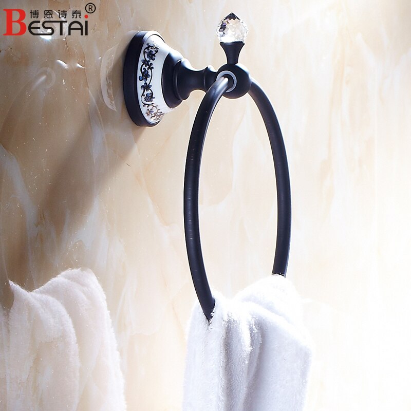 Toallero antiguo para baño, toallero de cristal pulido cepillado, toallero sólido de latón montado en la pared, toallero, anillo rosa dorado plateado