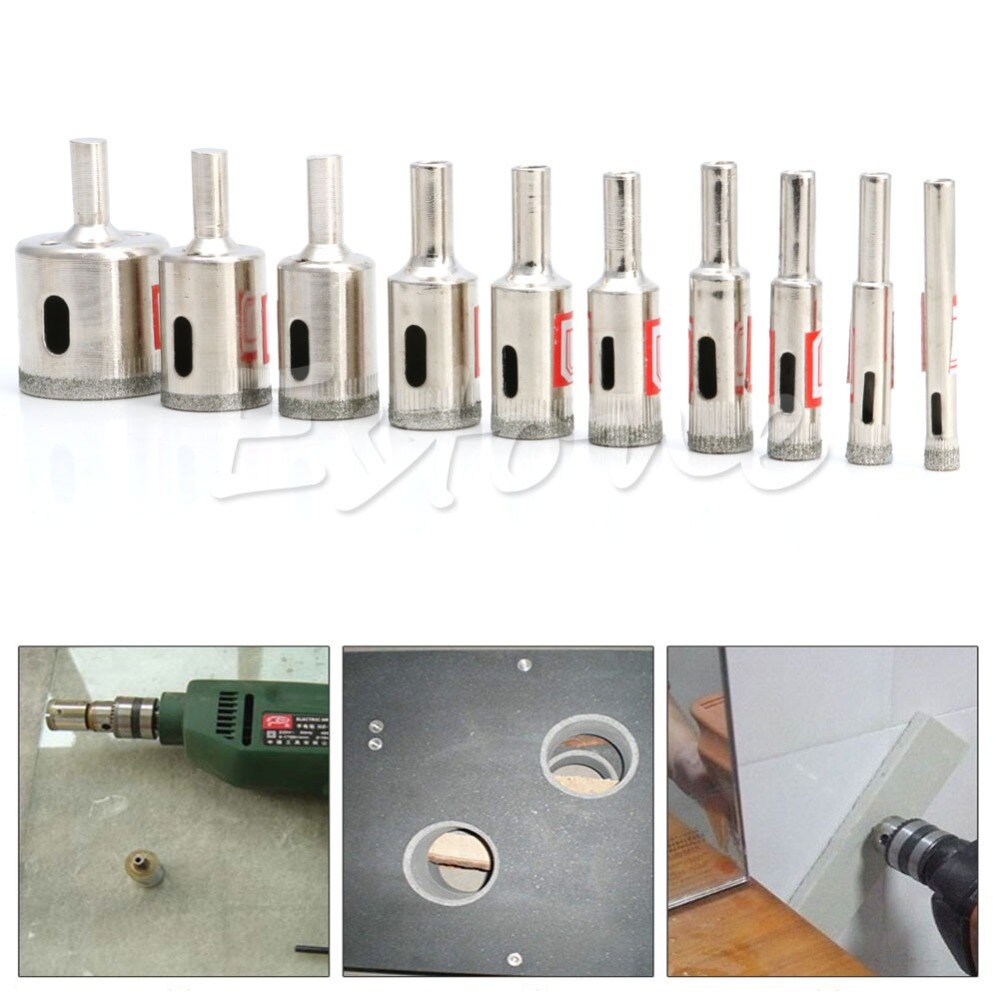 Glasboorset, 10-delig, viersnedige zaagtanden, excentrische boor met kobalt, steenboorset 3-12 mm, 6,3 mm zeskantige schacht, hardmetalen boor voor keramiek, tegels, metaal, beton, glas, kunststof Glasboorset, 10-delig, viersnedige zaagtanden, excentrische boor met kobalt, steenboorset 3-12 mm, 6,3 mm zeskantige schacht, hardmetalen boor voor keramiek, tegels, metaal, beton, glas, kunststof