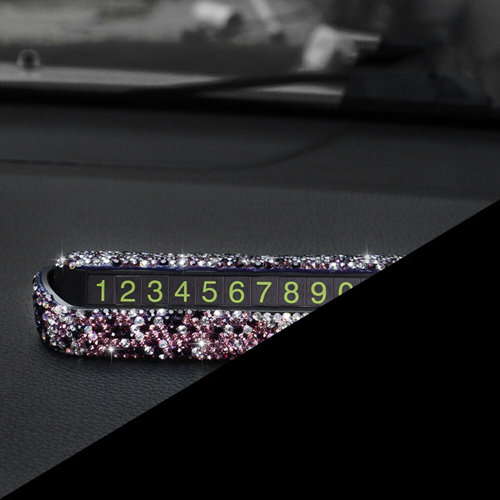 1 Pcs Luxury Car Phone Number Parking Card Dashboard Decoration With Crystal Diamond DIY Accessories Interior Accessories: Gray