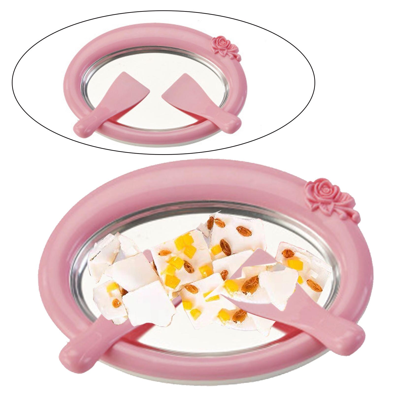DIY Ice Cream Maker with 2 Spatulas Ice Cream Roll Maker Rectangle Anti Griddle Pan for Sorbet Frozen Yogurt Rolled Ice Cream: Pink