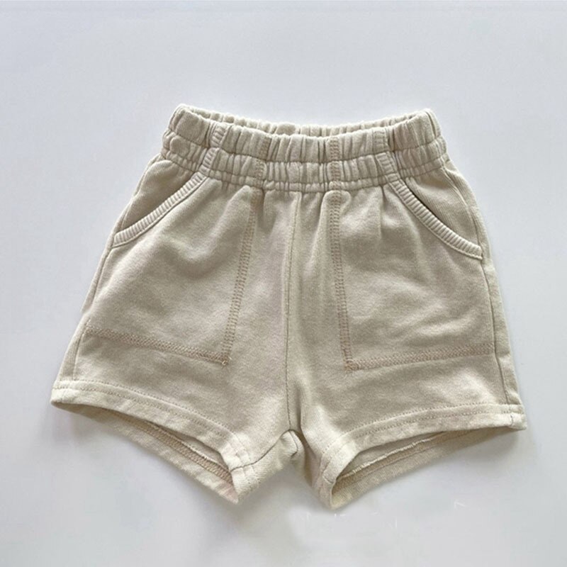 Boutique Streep Stippen Shorts Voor Jongen Meisje Anti-Rimpel Met Pocket Baby Meisje Zomer Kleding Outdoor Strand Toevallige Strakke riem Broek: beige / 12-18M