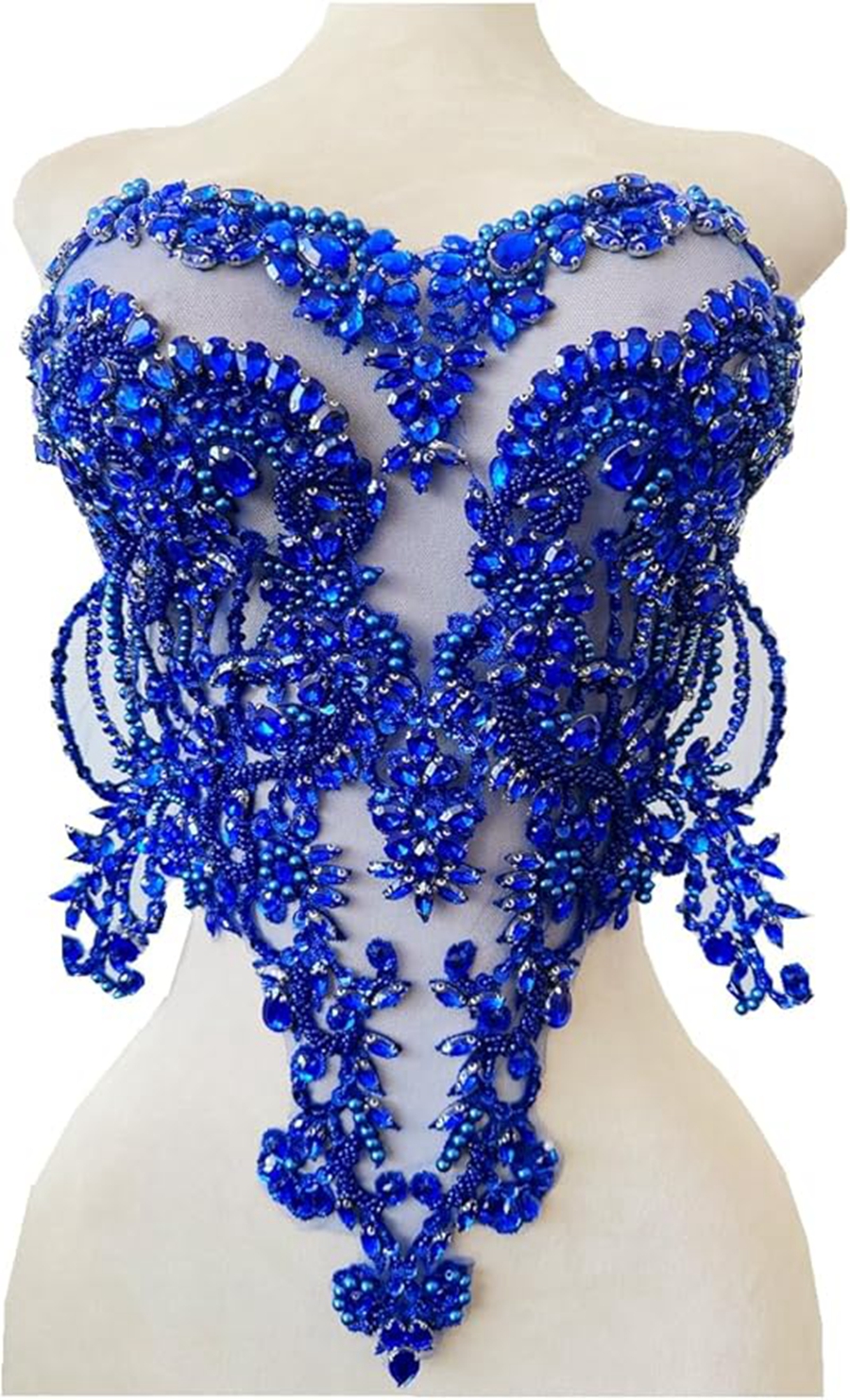 Pedrería hecha a mano dorada/azul/Verde/ren/blanca en corpiño de encaje, apliques de cuentas de costura, parches de adorno de piedras, accesorio para vestido: Azul