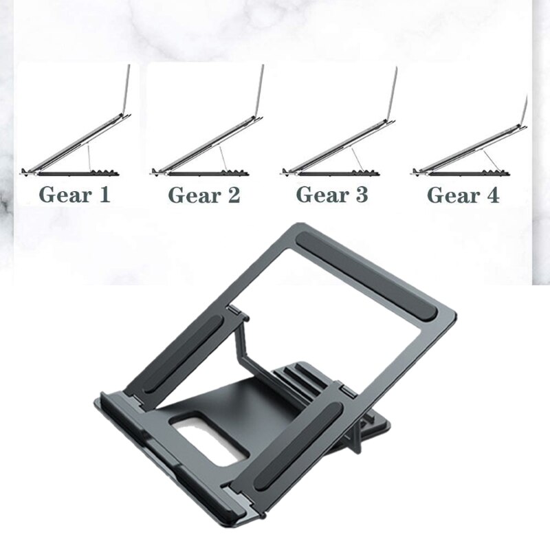 1Pc Laptop Stand Portable Folding 4-Speed Adjustable Ultra-Thin One-Piece Stand (Silver/White) Computer Stand Riser Adjustable
