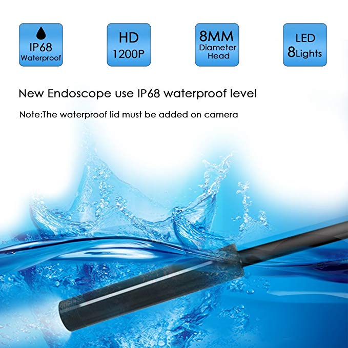 Endoscope Wifi Semirigide, 8mm 1200P 2M 5M 10M, boroscope d'inspection