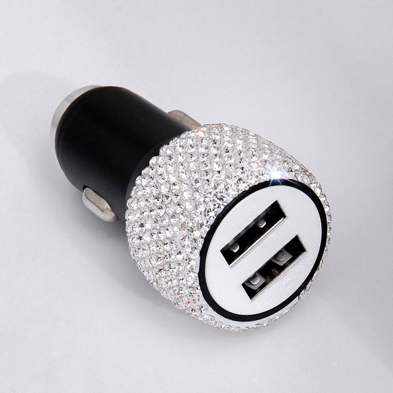 Cargador USB Dual para coche, accesorio para teléfono móvil, tableta, GPS, Cable de diamante de cristal, encendedor de cigarrillos, con Cable USB para teléfono