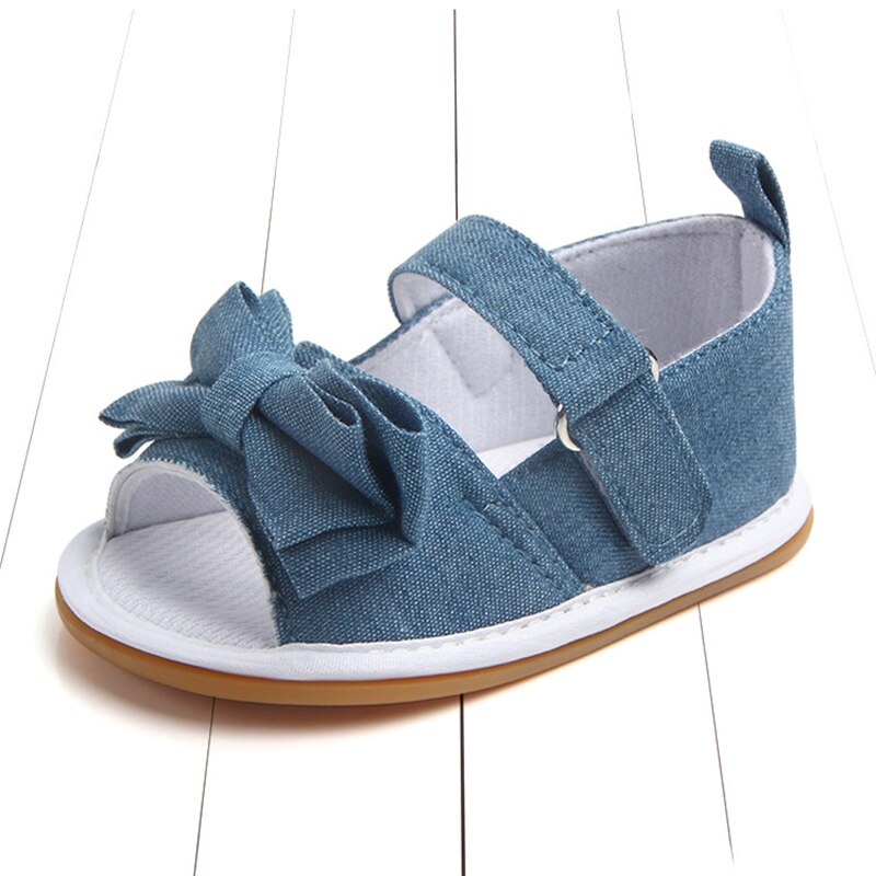 Rubberen Zool Outdoor Baby Meisje Sandalen Leuke Bogen Gestreept Katoen Antislip Peuter Baby Meisjes Sandalen Zomer Schoenen: bows blue / 0-6 Months