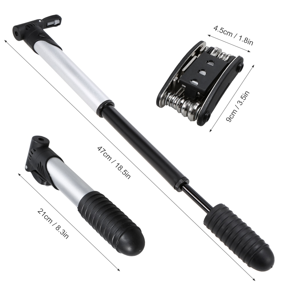 16-in-1 Multi Bike Bicycle Repair Tools Mini Pump Screwdriver Wrench Portable Cycling Repair Tool Set with Bike Triangle Bag