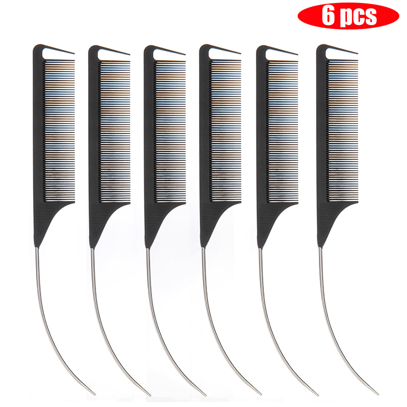 Peine de cola curvada puntiaguda para estilismo del cabello, Color caramelo , para partición de peluca, tinte para el cabello trenzado y herramienta para el cabello, 6 uds.