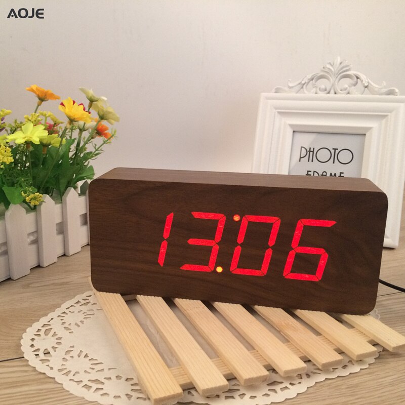 Grote houten klok ongebruikelijke led digitale houten wekker despertador geluid gecontroleerd elektronische klok desktop 21*9*5cm