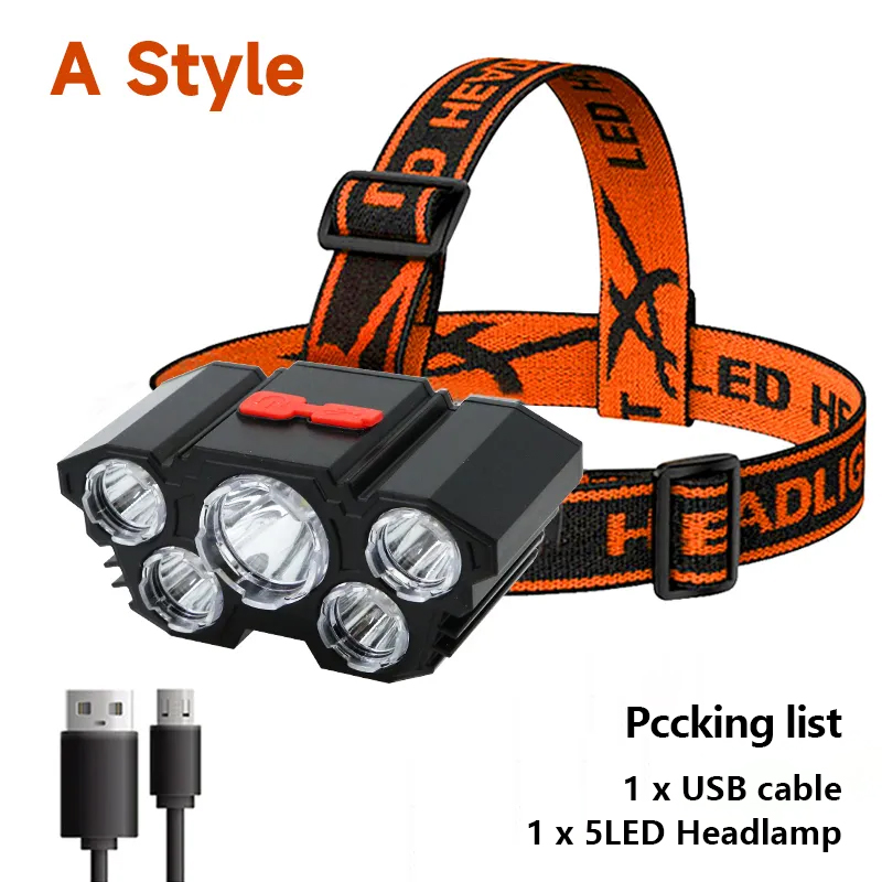 5 LED taschenlampe wiederauf ladbar mit eingebautem 18650 batterie Stark licht Camping abenteuer angeln kopf licht scheinwerfer: veränderbar