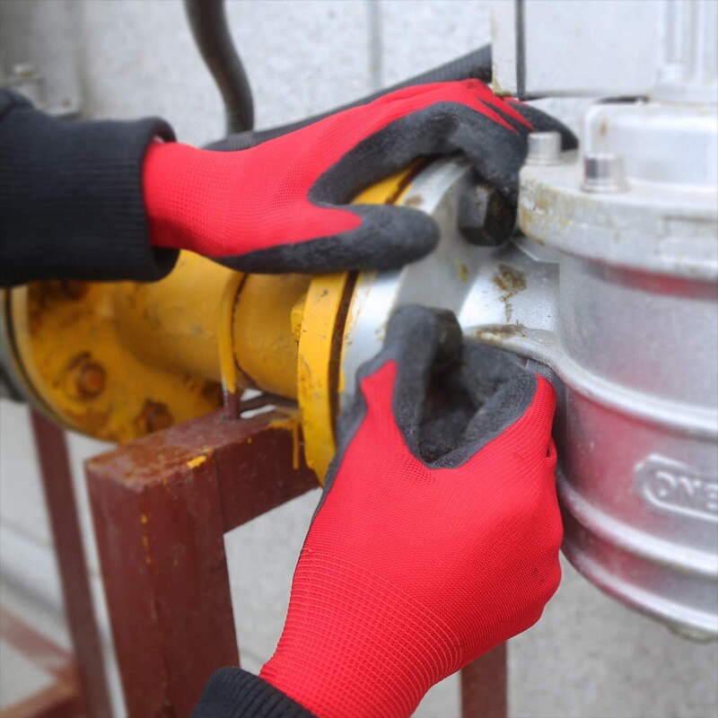 Guantes de trabajo de seguridad con manómetro 13, manoplas de nitrilo PU recubiertas de nailon rojo, 24 unidades/12 pares