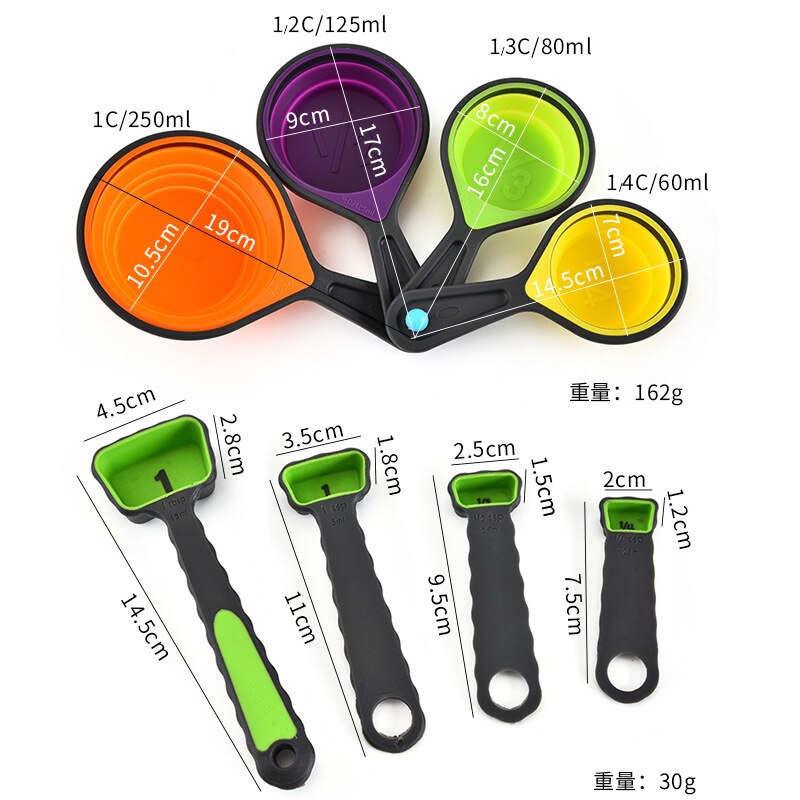 Colour Folding Measuring Spoon Set Silica Gel Measuring Cup Measuring Spoon Set 4 Baking Tools Measuring Spoon Set